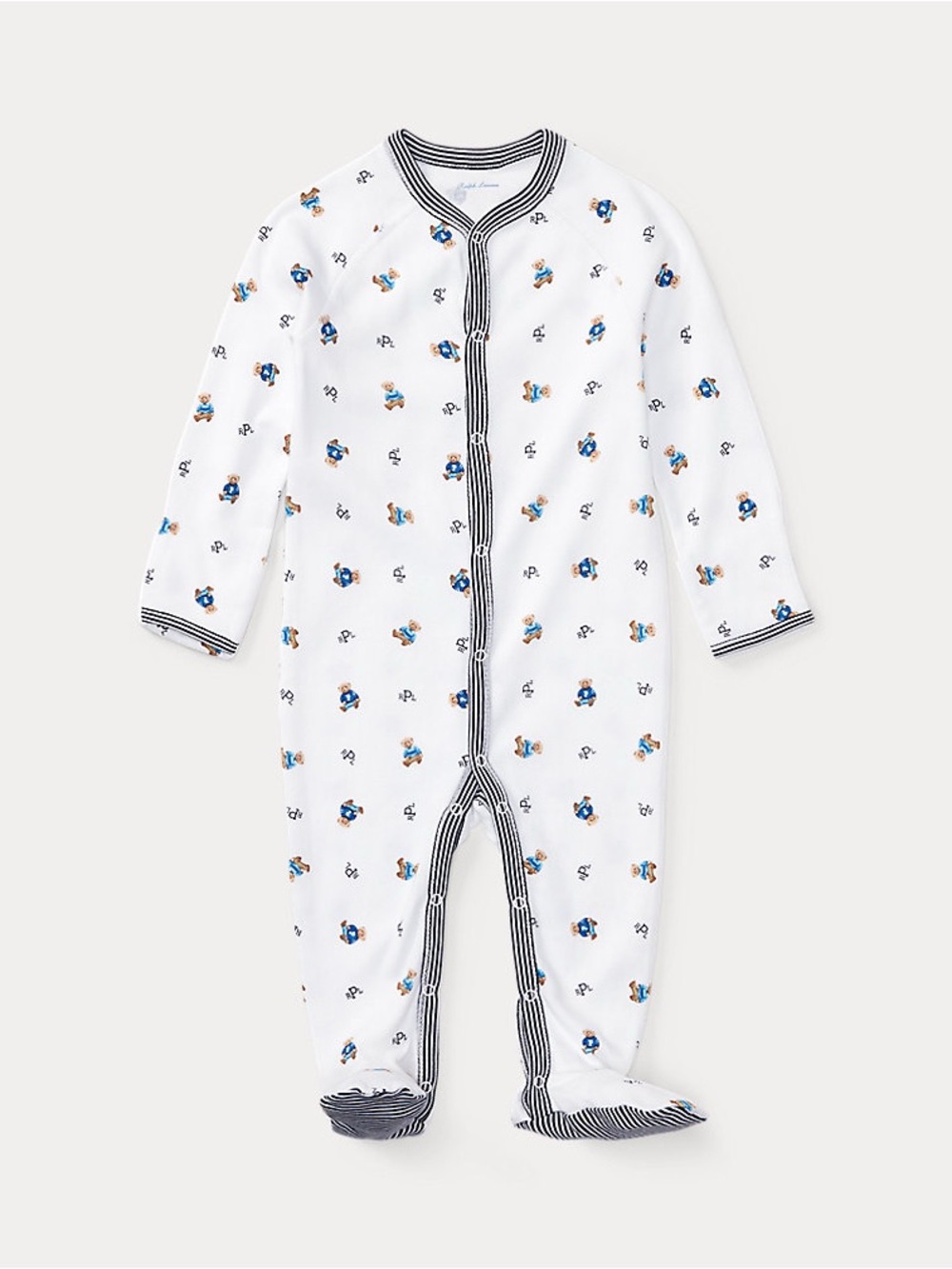 Polo Ralph Lauren Baby Sleeper Button Up White and Navy Blue size 3M